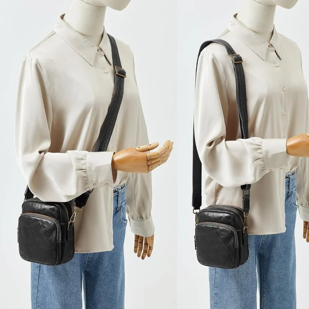 Genuine Leather Crossbody Bag Women Vintage Small Cell Phone Purse Adjustable St